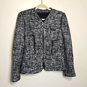 Atos Lombardini Blazer Italy Tweed Jacket Black White Medium